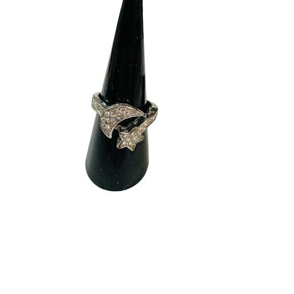 Sterling Silver Moon & Star Ring With Cubic Zirconia Stones Size 6-7 - Picture 1 of 1